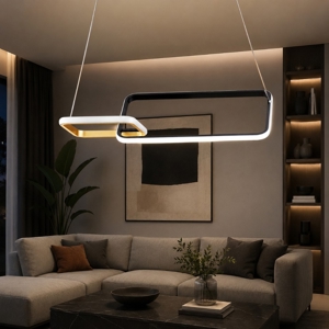 Lampadario a sospensione per soggiorno design moderno rettangoli nero oro led dimmerabile