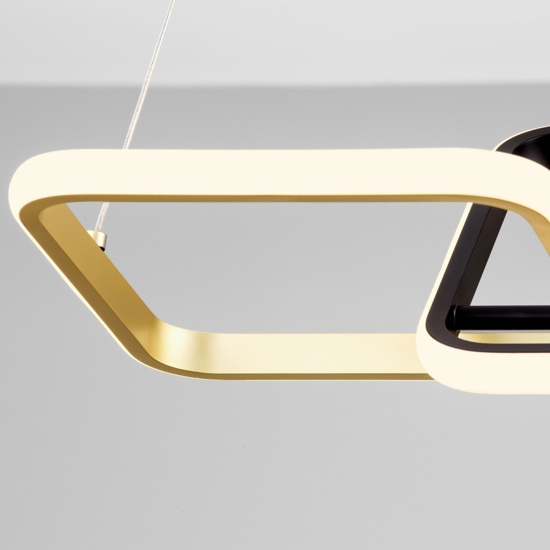Lampadario a sospensione per soggiorno design moderno rettangoli nero oro led dimmerabile