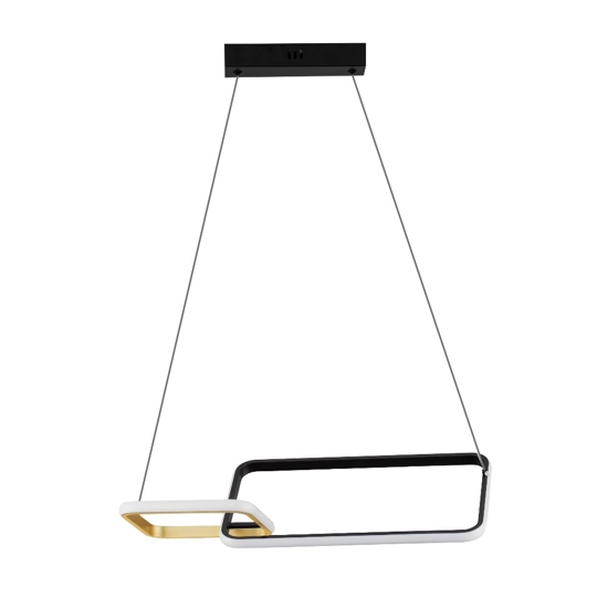 Lampadario a sospensione per soggiorno design moderno rettangoli nero oro led dimmerabile