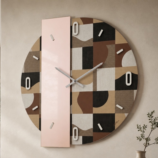 Orologio rotondo da parete moderno specchio rosa carta da parati geos marrone 60cm