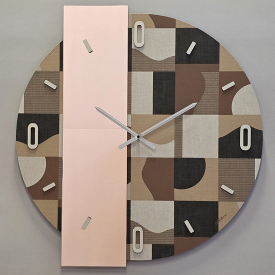 Orologio rotondo da parete moderno specchio rosa carta da parati geos marrone 60cm