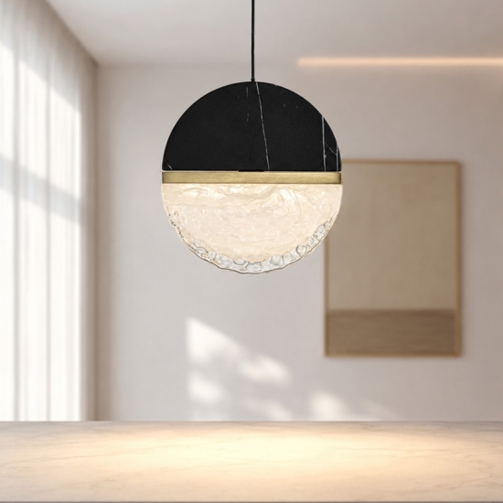 Lampada a sospensione marmo nero vetro effetto nuvola orientabile metallo oro per comodino