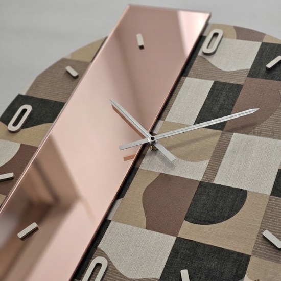 Grande orologio a parete carta da parati geos marrone e specchio rosa 100cm