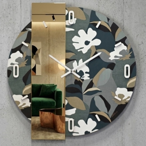 Grande orologio rotondo moderno per soggiorno carta da parati e specchio oro 100cm