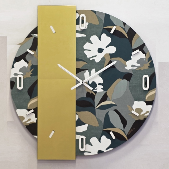 Grande orologio rotondo moderno per soggiorno carta da parati e specchio oro 100cm