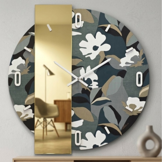 Orologio rotondo moderno da parete specchio oro carta da parati nives verde per cucina 60cm