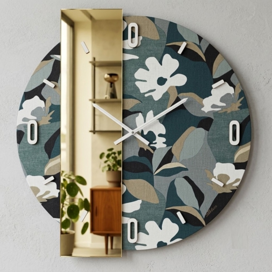 Grande orologio a parete specchio oro moderno carta da parati nives verde 80 cm