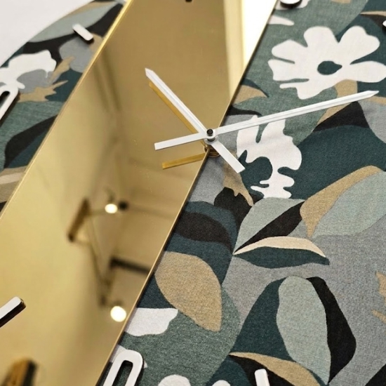 Grande orologio a parete specchio oro moderno carta da parati nives verde 80 cm