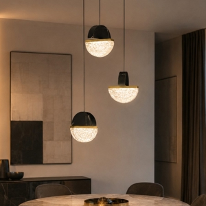 Lampadario 3 pendenti a sospensione marmo nero vetro effetto nuvola per sala da pranzo moderna