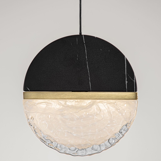 Lampadario 3 pendenti a sospensione marmo nero vetro effetto nuvola per sala da pranzo moderna