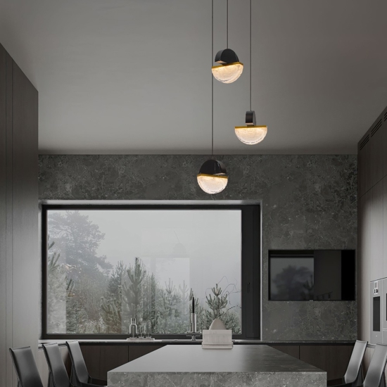 Lampadario 3 pendenti a sospensione marmo nero vetro effetto nuvola per sala da pranzo moderna