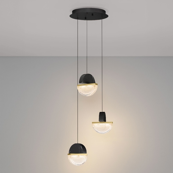 Lampadario 3 pendenti a sospensione marmo nero vetro effetto nuvola per sala da pranzo moderna