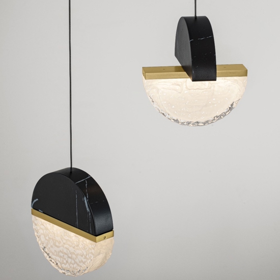Lampadario 3 pendenti a sospensione marmo nero vetro effetto nuvola per sala da pranzo moderna