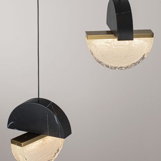 Lampadario 3 pendenti a sospensione marmo nero vetro effetto nuvola per sala da pranzo moderna