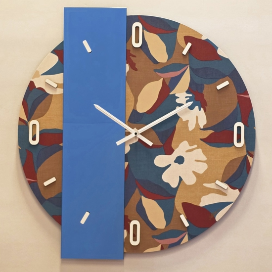 Grande orologio rotondo a parete carta da parati nives blu e effetto specchio 100cm