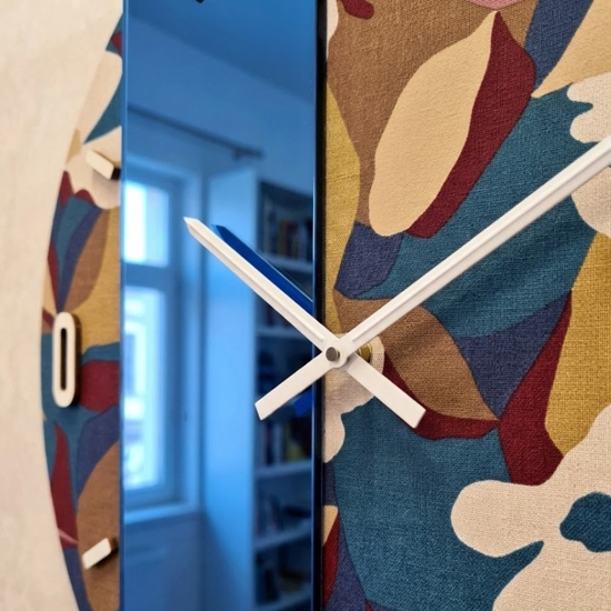Orologio rotondo a parete moderno specchio blu e carta da parati 80cm