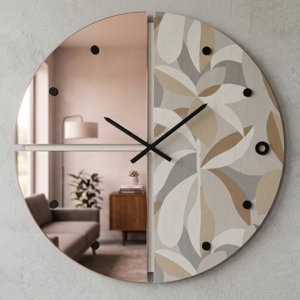 Orologio rotondo da parete specchio rosa carta da parati ficus grigio 60cm