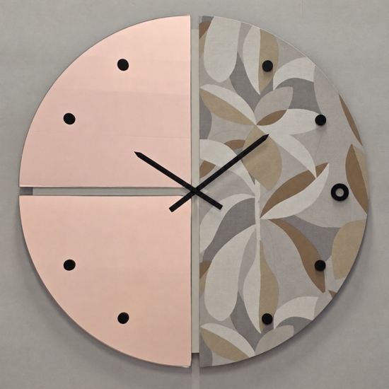 Orologio rotondo da parete specchio rosa carta da parati ficus grigio 60cm
