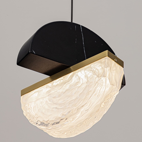 Lampadario moderno 8 pendenti in marmo nero e vetro elegante per tavolo sala da pranzo