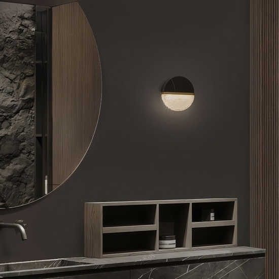 Applique da parete marmo nero e vetro dettagli in oro contemporaneo
