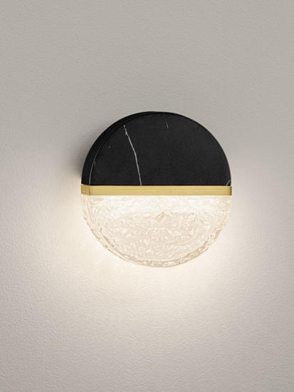 Applique da parete marmo nero e vetro dettagli in oro contemporaneo