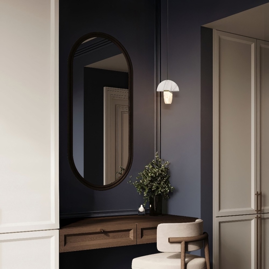 Lampada a sospensione led marmo bianco vetro design contemporaneo per comodini
