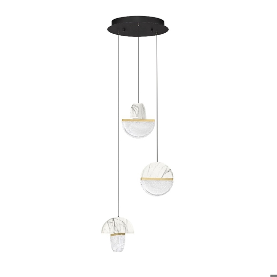 Lampadario 3 pendenti design marmo bianco e vetro per camera da letto stile contemporaneo