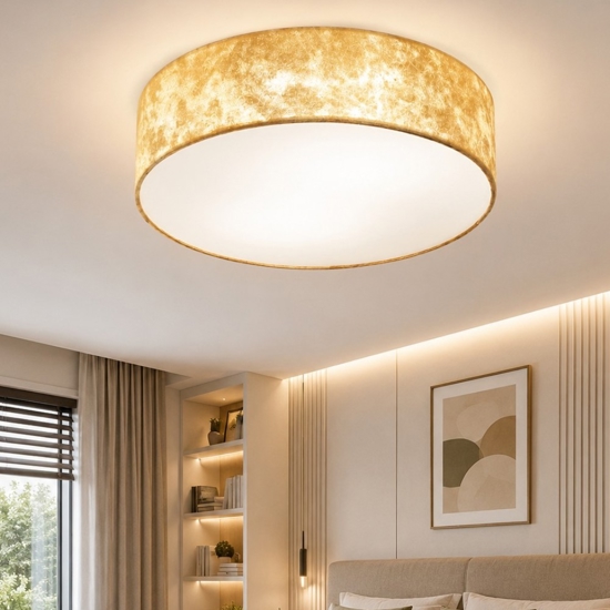 Viserbella eglo plafoniera per camera da letto rotonda tessuto foglia oro