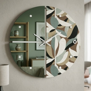 Grande orologio da parete rotondo specchio verde e carta da parati 100cm