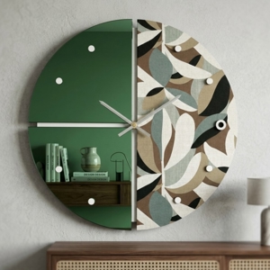 Orologio rotondo moderno a parete specchio verde e carta da parati 60cm