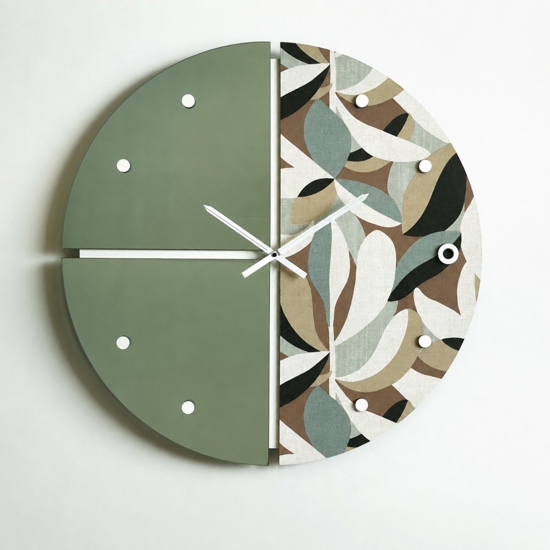 Orologio rotondo moderno a parete specchio verde e carta da parati 60cm