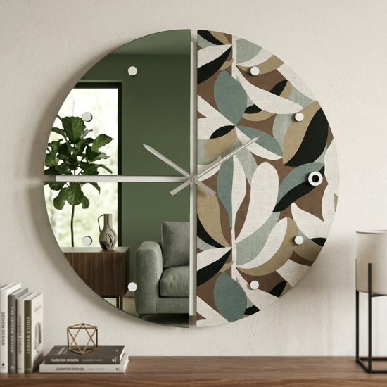Orologio tondo a parete specchio verde carta da parati per soggiorno 80cm