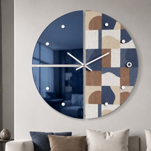 Orologio da parete moderno design rotondo carta da parati specchio blu 60cm