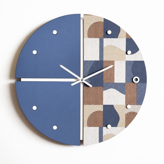 Orologio tondo a parete carta da parati geos blu e specchio per soggiorno 80cm