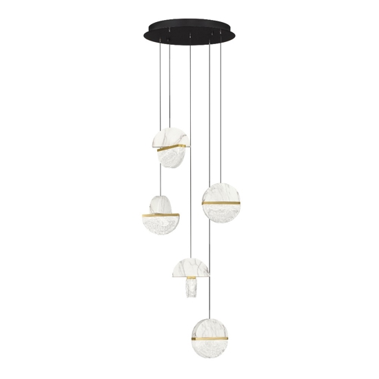 Lampadario con pendenti in marmo bianco e vetro design moderno per soggiorno