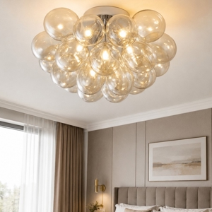 Maytoni balbo plafoniera camera da letto grappolo 8 luci vetri ambra trasparente