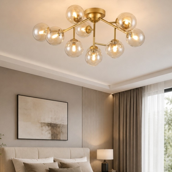 Maytoni plafoniera per camera da letto sfere vetro ambra trasparente dallas