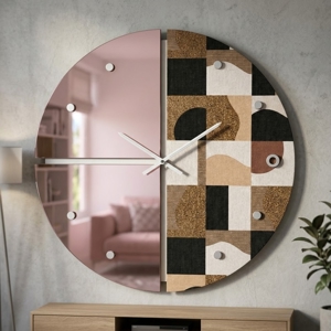 Grande orologio a parete specchio rosa e carta da parati marrone rotondo 100cm