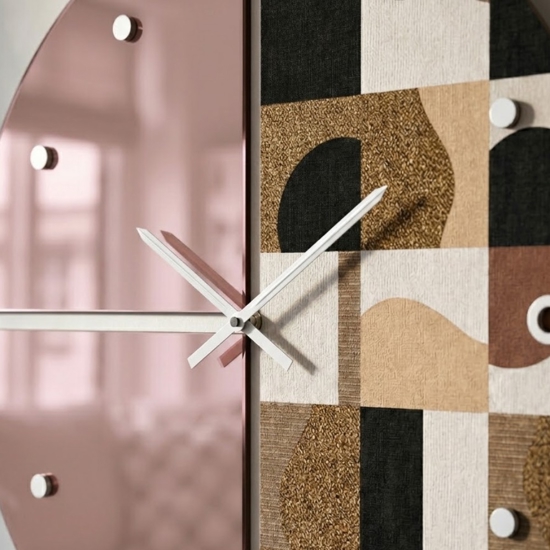 Grande orologio a parete specchio rosa e carta da parati marrone rotondo 100cm