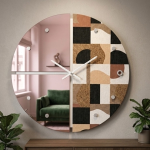Orologio moderno a parete rotondo specchio rosa e carta da parati geos marrone 60cm