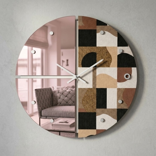 Orologio rotondo a parete moderno specchio rosa carta da parati 80cm