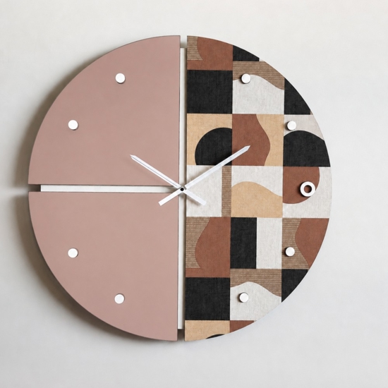 Orologio rotondo a parete moderno specchio rosa carta da parati 80cm