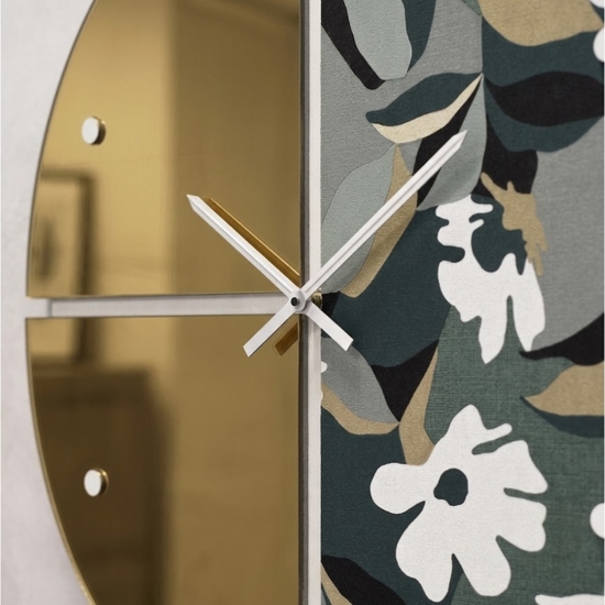 Orologio da parete moderno rotondo specchio oro carta da parati 60cm