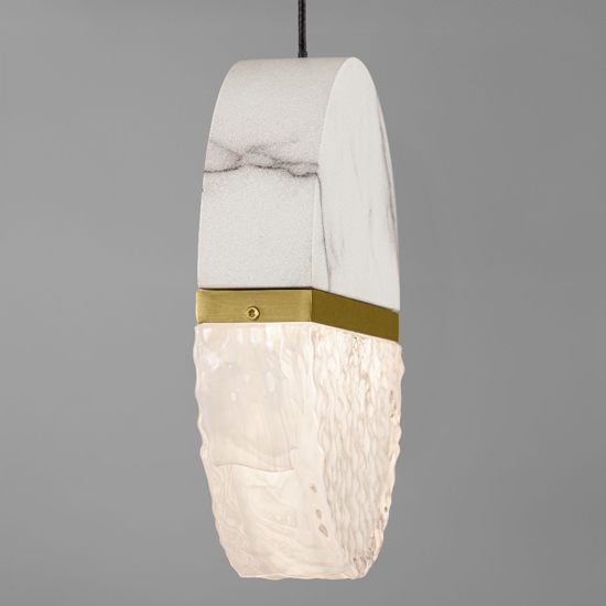Lampadario elegante in marmo bianco e vetro 8 pendenti per tavolo soggiorno