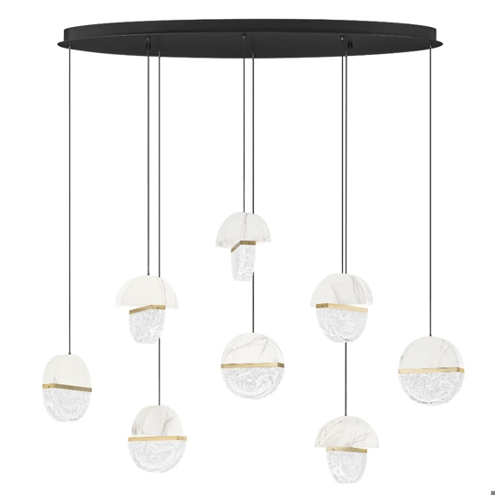 Lampadario elegante in marmo bianco e vetro 8 pendenti per tavolo soggiorno