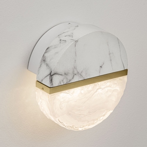 Applique da parete led tondo marmo bianco e vetro design moderno
