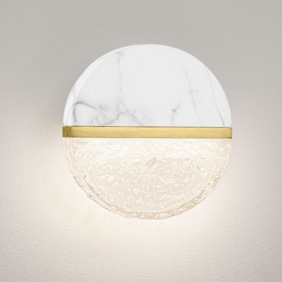 Applique da parete led tondo marmo bianco e vetro design moderno