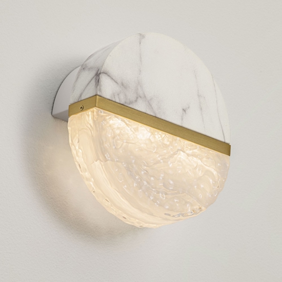 Applique da parete led tondo marmo bianco e vetro design moderno