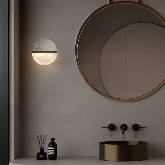 Applique da parete led tondo marmo bianco e vetro design moderno