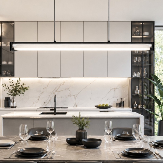 Lampadario pendente sospeso nero barra in vetro rigato per tavolo isola cucina